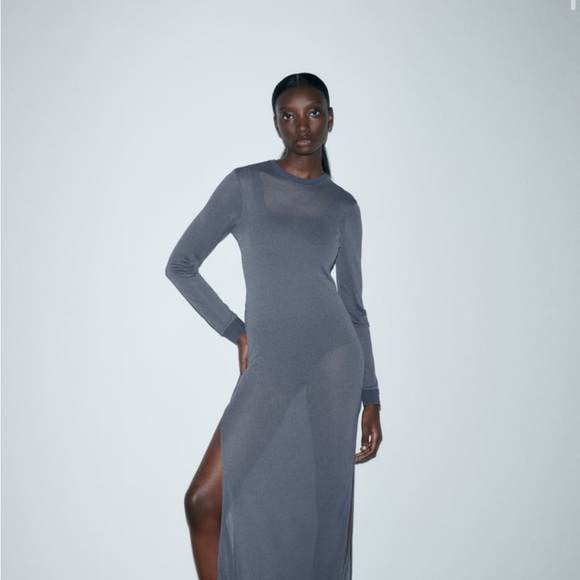 Zara Grey Sheer Dress - Picture 10 of 12